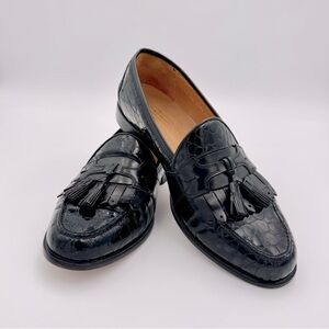 Johnston & Murphy Men’s Patent Croc Embossed Black Loafers, Kiltie Tassel, 11W